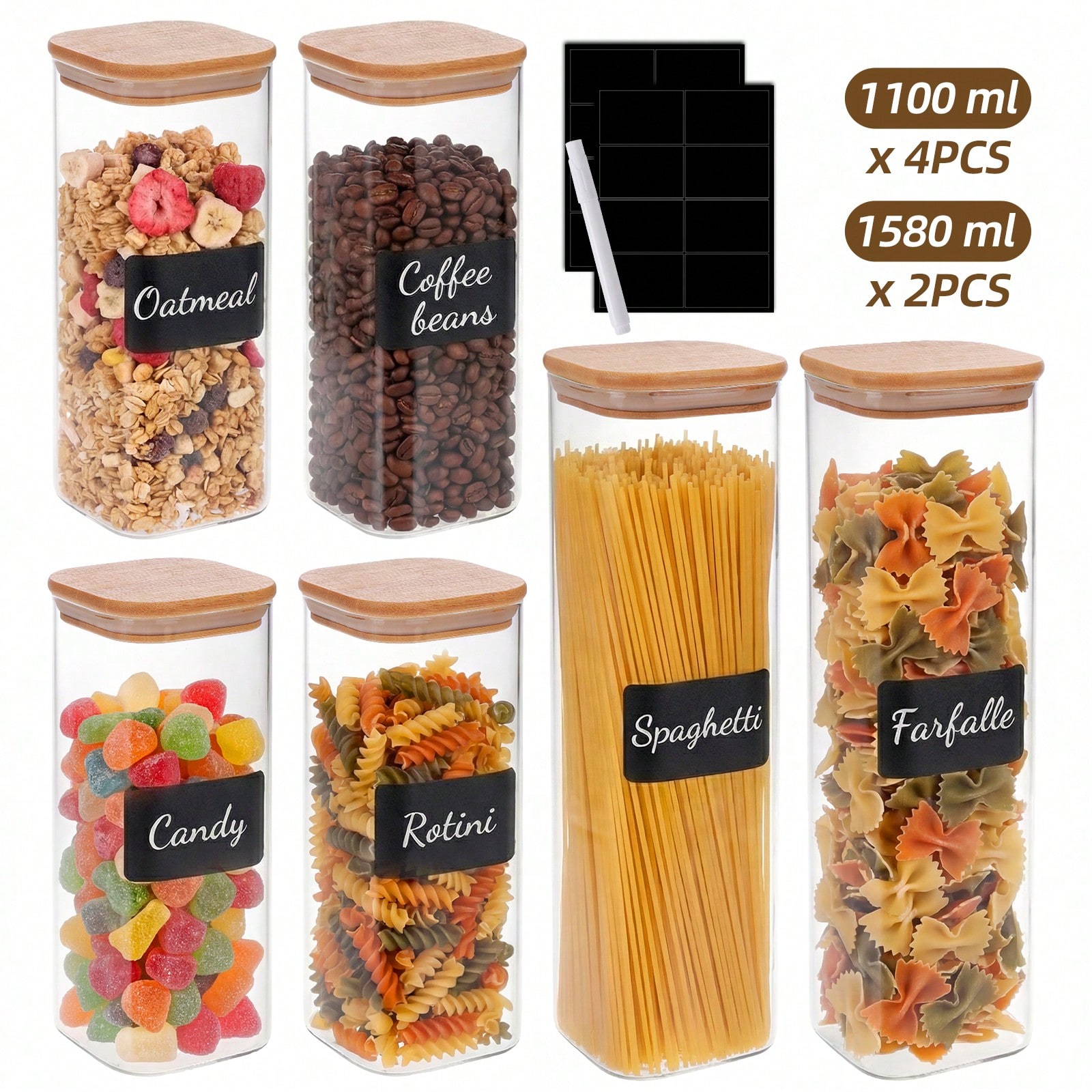 Food Snacks Label - Recipientes de vidrio para almacenar alimentos