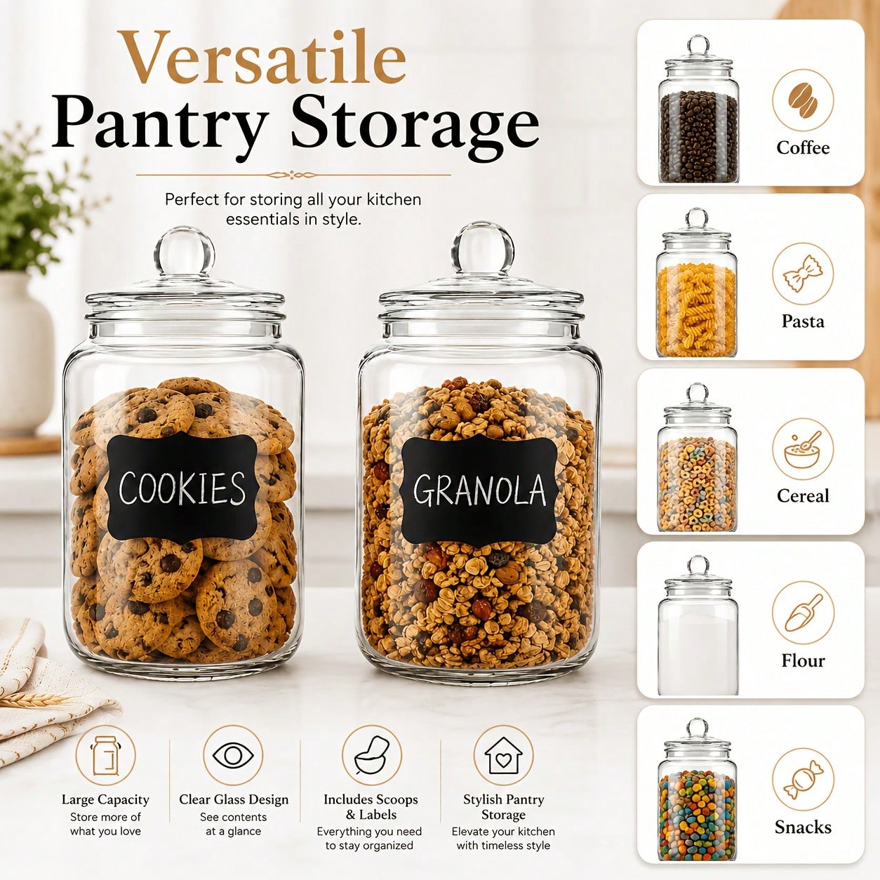 Food Snacks Label - Juego de 2 recipientes de vidrio