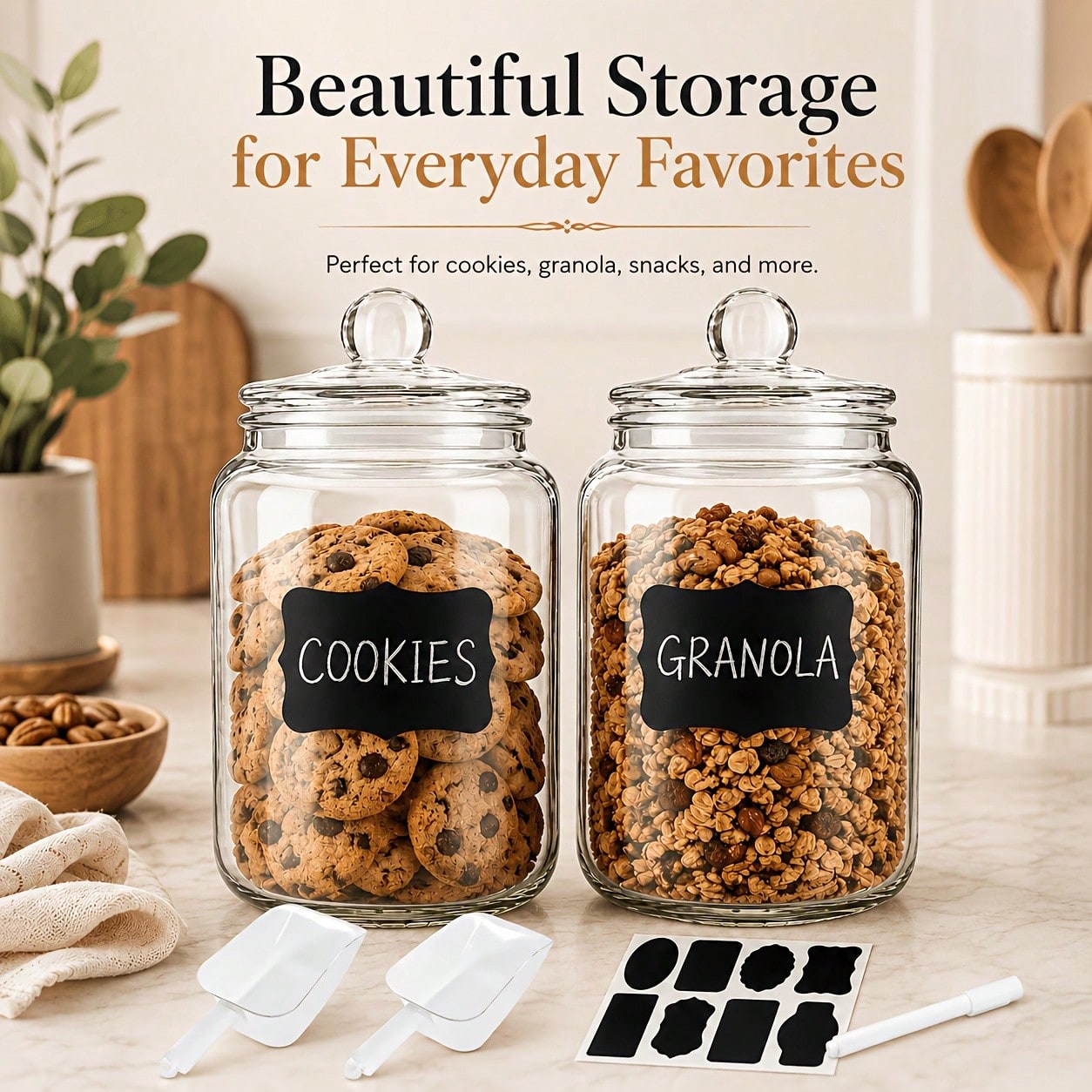 Juego de 2 recipientes de vidr - Food Snacks Label reseña y precio